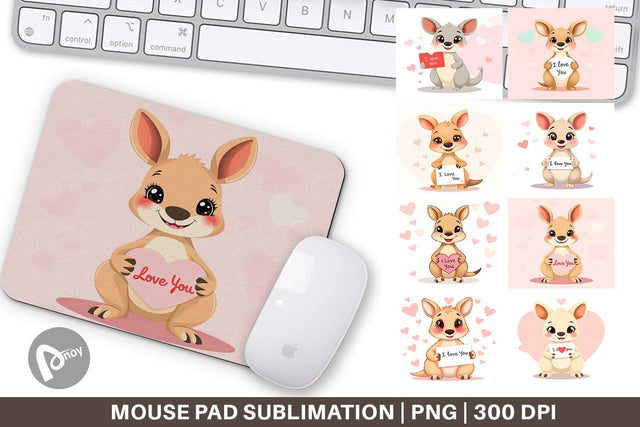 Mouse Pad Valentine Kangaroo Cartoon Sublimation artnoy 