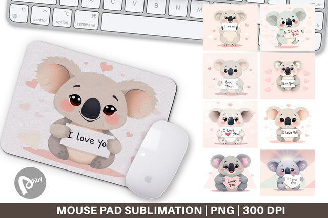 Mouse Pad Valentine Koala Cartoon Sublimation artnoy 