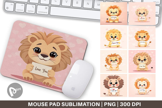 Mouse Pad Valentine Lion Cartoon Sublimation artnoy 