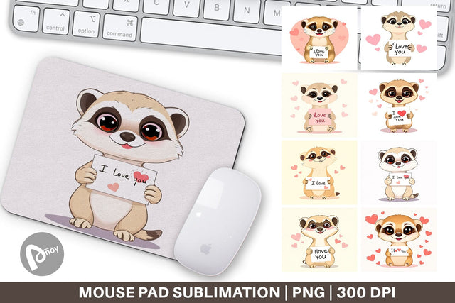 Mouse Pad Valentine Meerkat Cartoon Sublimation artnoy 