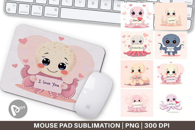 Mouse Pad Valentine Octopus Cartoon Sublimation artnoy 