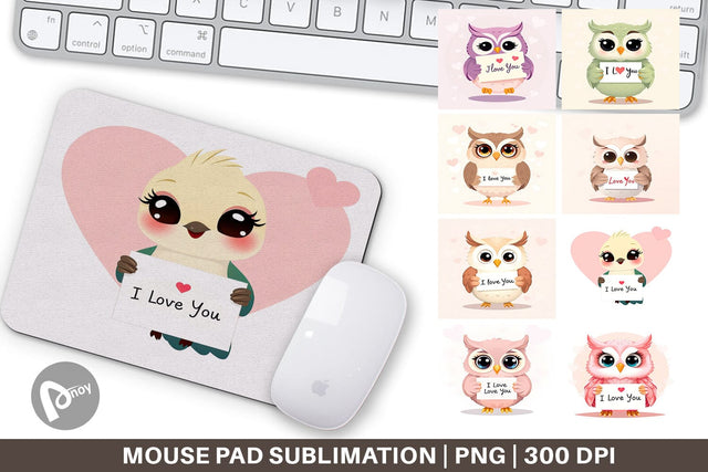 Mouse Pad Valentine Owl Cartoon Sublimation artnoy 