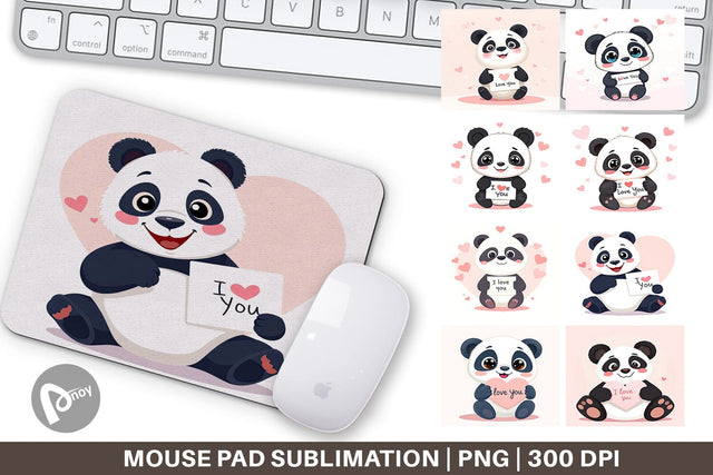 Mouse Pad Valentine Panda Cartoon Sublimation artnoy 