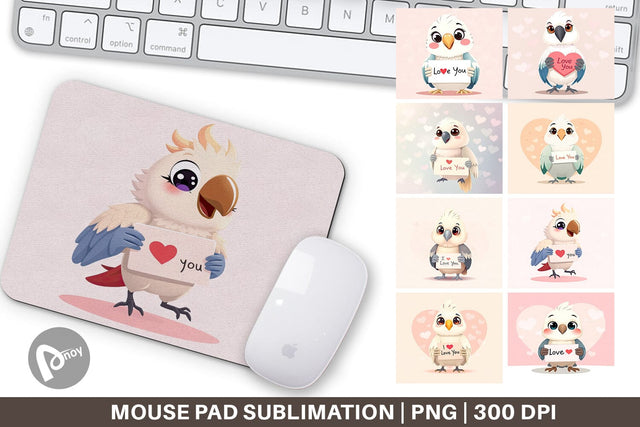 Mouse Pad Valentine Parrot Cartoon Sublimation artnoy 