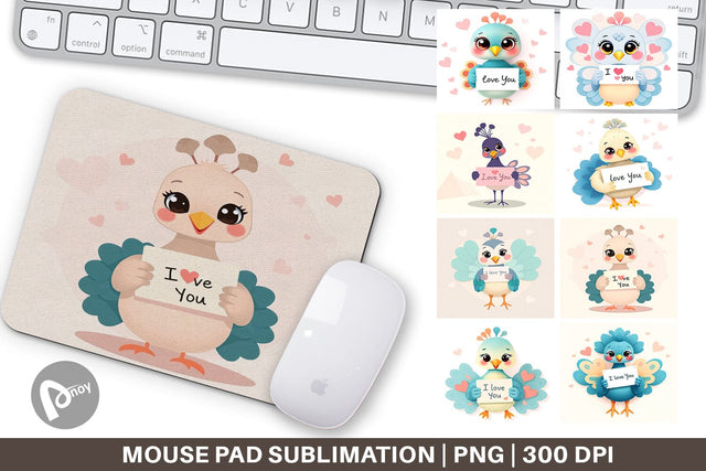 Mouse Pad Valentine Peacock Cartoon Sublimation artnoy 
