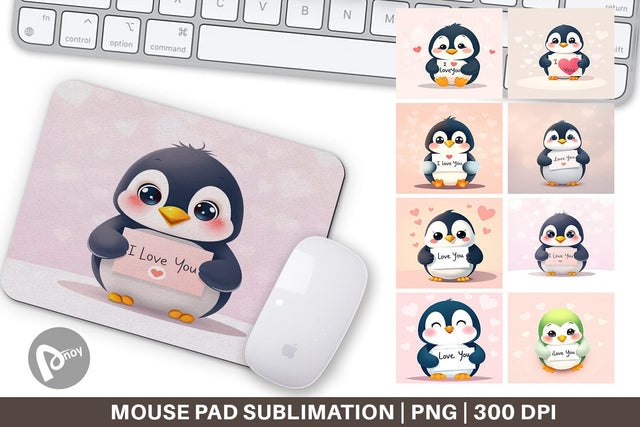 Mouse Pad Valentine Penguin Cartoon Sublimation artnoy 
