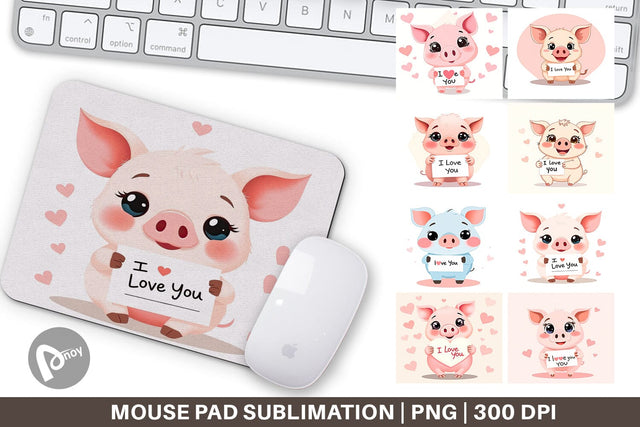 Mouse Pad Valentine Pig Cartoon Sublimation artnoy 