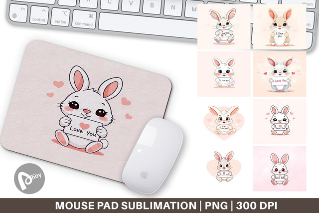 Mouse Pad Valentine Rabbit Cartoon Sublimation artnoy 
