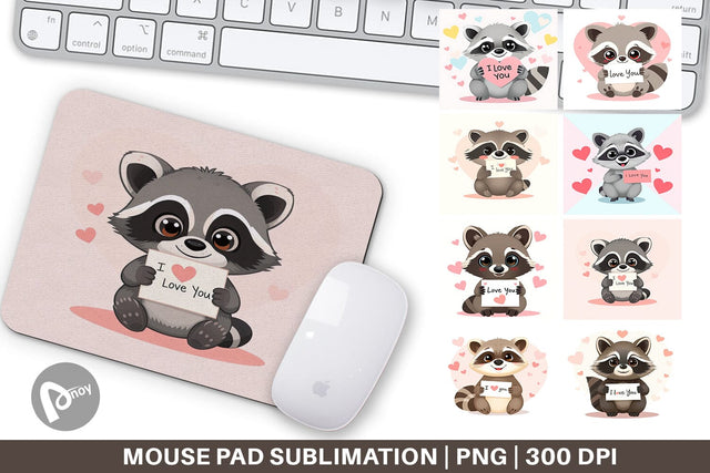 Mouse Pad Valentine Raccoon Cartoon Sublimation artnoy 