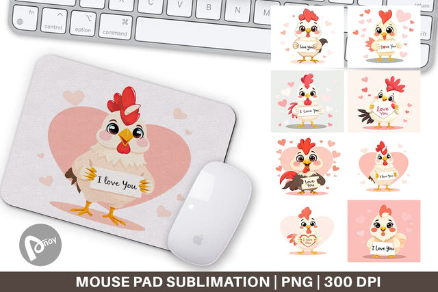 Mouse Pad Valentine Rooster Cartoon Sublimation artnoy 