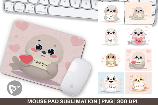 Mouse Pad Valentine Seal Cartoon Sublimation artnoy 