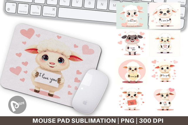 Mouse Pad Valentine Sheep Cartoon Sublimation artnoy 