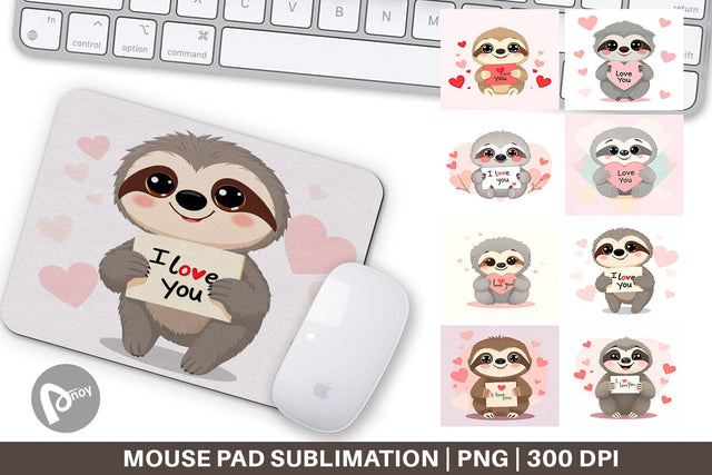 Mouse Pad Valentine Sloth Cartoon Sublimation artnoy 