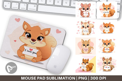Mouse Pad Valentine Squirrel Cartoon Sublimation artnoy 