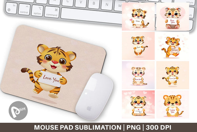 Mouse Pad Valentine Tiger Cartoon Sublimation artnoy 