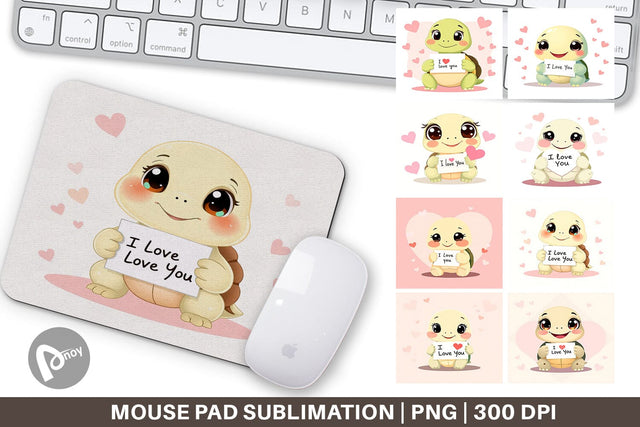 Mouse Pad Valentine Turtle Cartoon Sublimation artnoy 