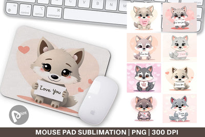 Mouse Pad Valentine Wolf Cartoon Sublimation artnoy 