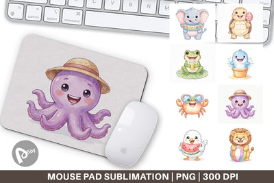 Mouse Pad Vibrant Summer Animals Watercolor Sublimation artnoy 
