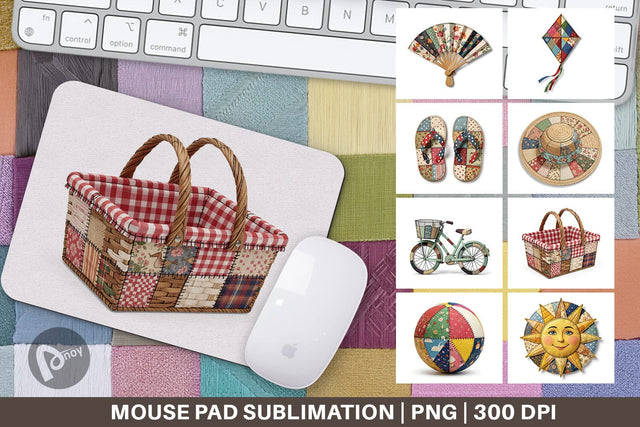 Mouse Pad Vibrant Summer Play Patchwork Sublimation artnoy 