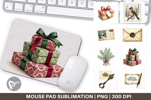 Mouse Pad Victorian Christmas Post & Parcel Watercolor Sublimation artnoy 