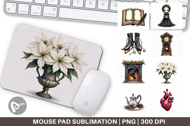 Mouse Pad Victorian Gothic Christmas Watercolor Sublimation artnoy 