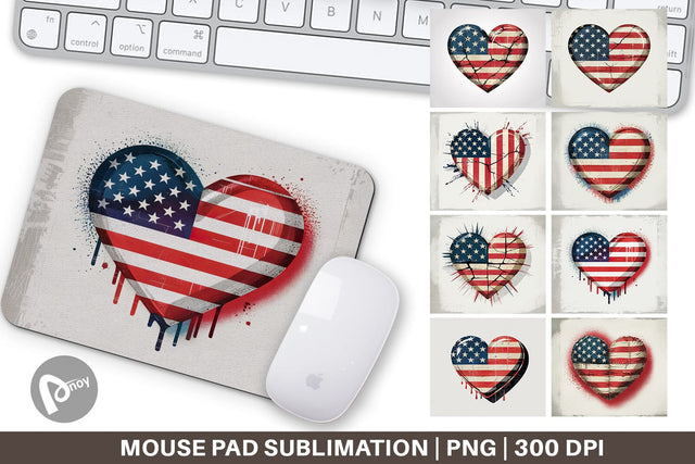 Mouse Pad Vintage American Flag Heart Sublimation artnoy 