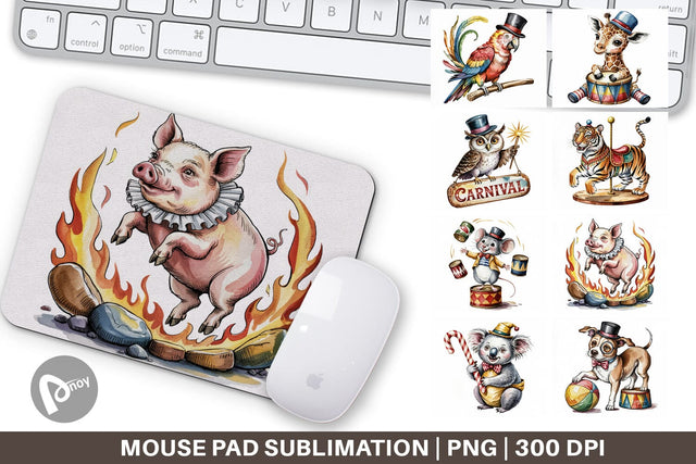 Mouse Pad Vintage Animal Circus Sublimation artnoy 
