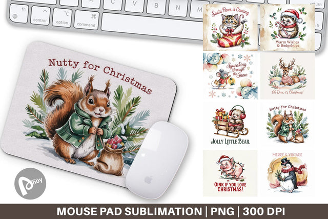 Mouse Pad Vintage Christmas Animal Sublimation artnoy 