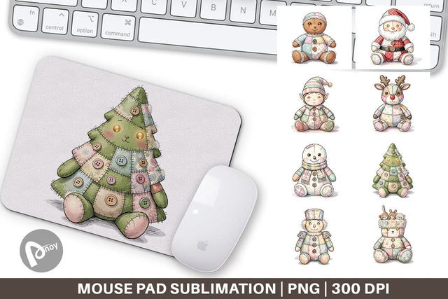 Mouse Pad Vintage Christmas Patchwork Watercolor Sublimation artnoy 