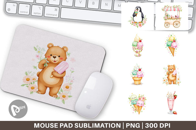 Mouse Pad Vintage Ice Cream Summer Sublimation artnoy 