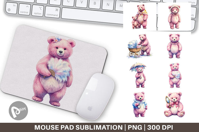 Mouse Pad Vintage Mama Bear Watercolor Sublimation artnoy 