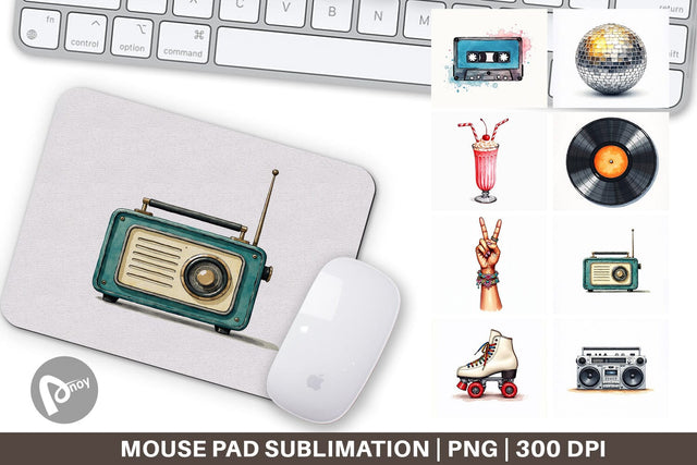 Mouse Pad Vintage Roller Disco Summer Watercolor Sublimation artnoy 