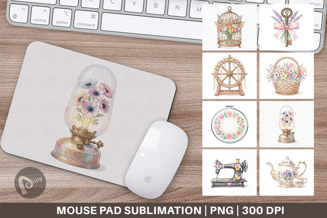 Mouse Pad Vintage Tools And Floral Watercolor Sublimation artnoy 