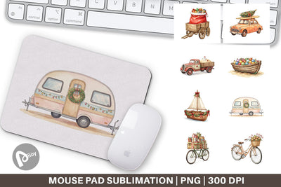 Mouse Pad Vintage Tropical Christmas Vehicle Sublimation artnoy 