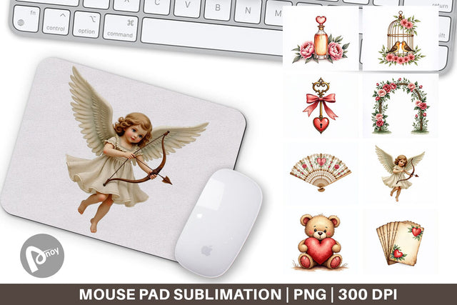 Mouse Pad Vintage Valentine Ephemera Watercolor Sublimation artnoy 