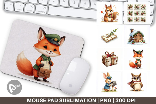 Mouse Pad Vintage Woodland Christmas Post Office Watercolor Sublimation artnoy 
