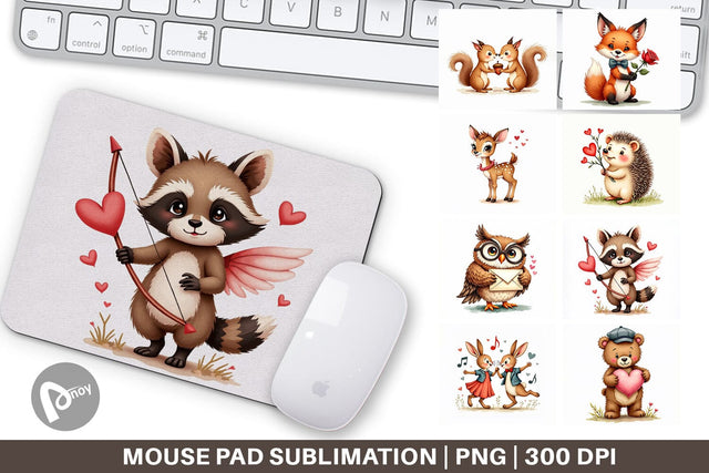 Mouse Pad Vintage Woodland Valentine Watercolor Sublimation artnoy 