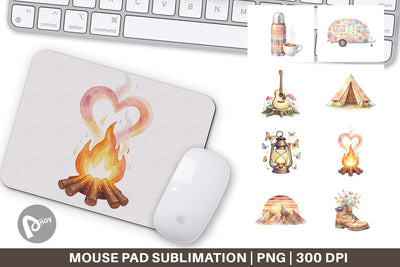 Mouse Pad Watercolor 70s Retro Camping Adventure Sublimation artnoy 