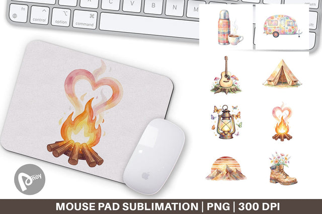 Mouse Pad Watercolor 70s Retro Camping Adventure Sublimation artnoy 
