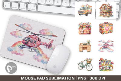 Mouse Pad Watercolor 70s Retro Medical Scenes Sublimation artnoy 