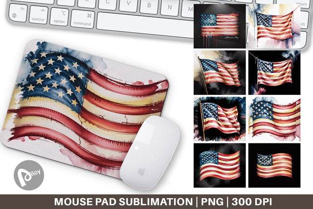 Mouse Pad Watercolor American Flag Sublimation artnoy 