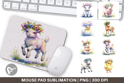 Mouse Pad Watercolor Baby Farm Animal Nursery Art Sublimation artnoy 