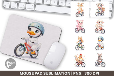 Mouse Pad Watercolor Big Eye Barnyard Biking Art Sublimation artnoy 