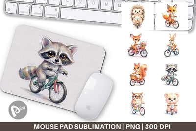 Mouse Pad Watercolor Big Eye Forest Friends Bike Sublimation artnoy 