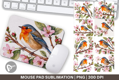 Mouse Pad Watercolor Bird Perched Sublimation artnoy 
