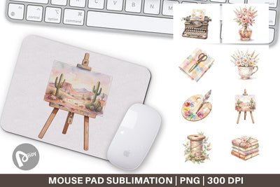 Mouse Pad Watercolor Boho Artistic Craft Ephemera Sublimation artnoy 
