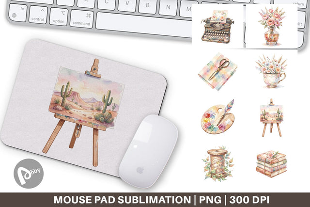 Mouse Pad Watercolor Boho Artistic Craft Ephemera Sublimation artnoy 