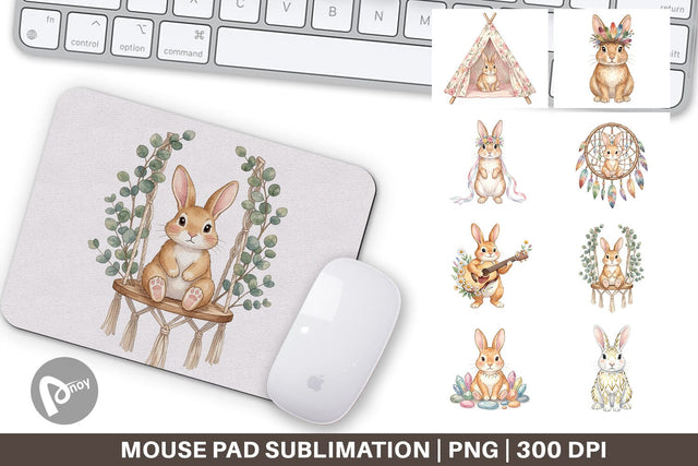 Mouse Pad Watercolor Boho Chic Easter Bunny Sublimation artnoy 