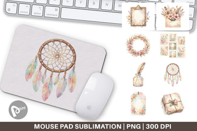 Mouse Pad Watercolor Boho Floral Junk Journal Art Sublimation artnoy 