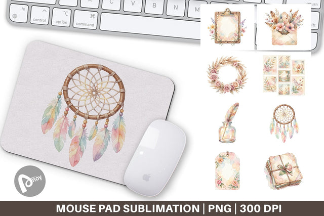 Mouse Pad Watercolor Boho Floral Junk Journal Art Sublimation artnoy 